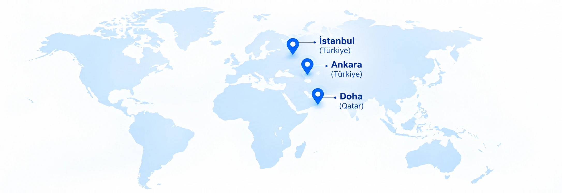 Doha, İstanbul ve Ankara ofislerimizi gösteren dünya haritası