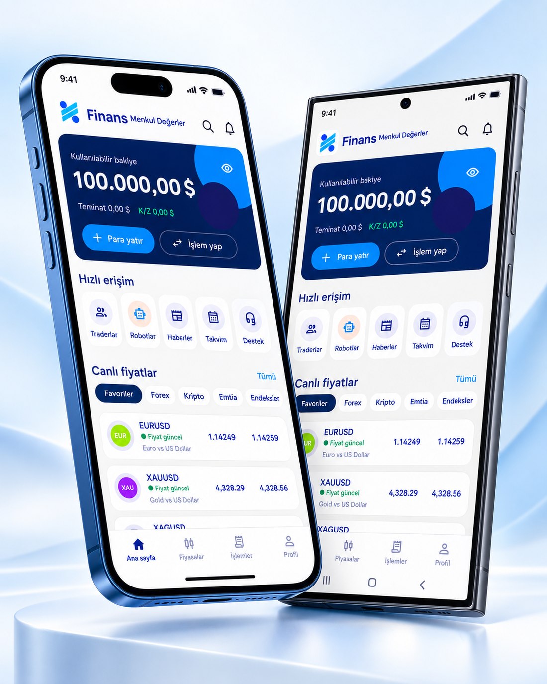 Finans Menkul Değerler mobil uygulaması iPhone ve Android telefonlarda